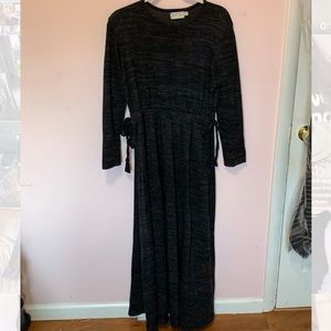 Heather grey maxi dress with elastic waist and bow